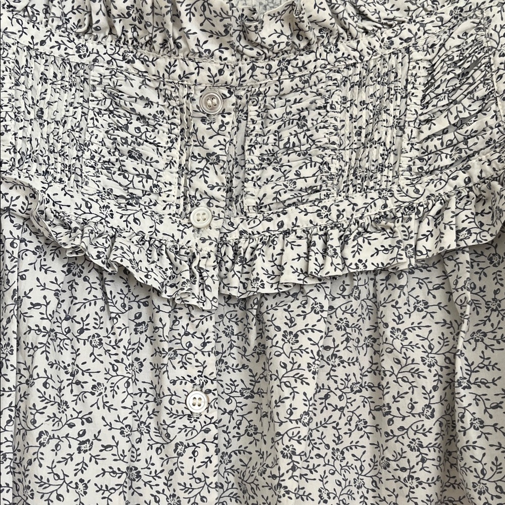 Doen Blue Floral Puff Sleeve Blouse - Picture 3 of 4